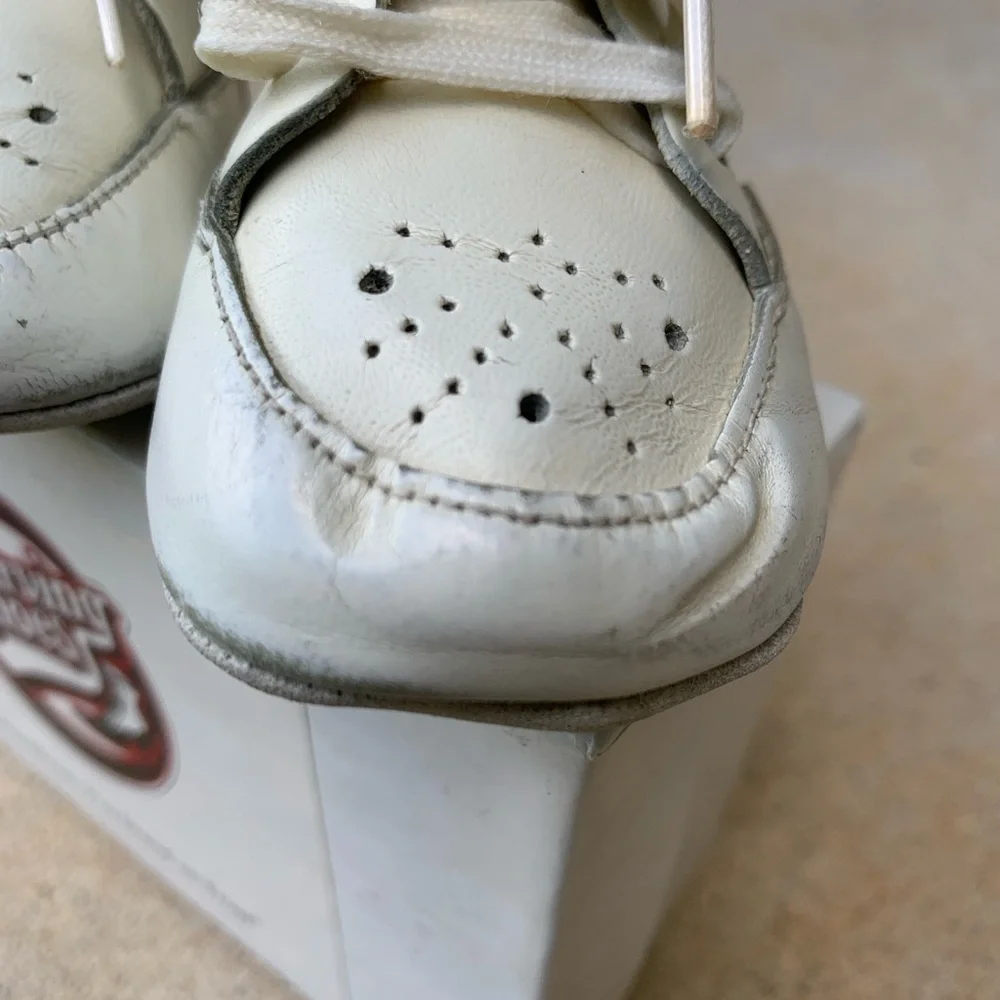 Pair of Vintage White Leather Baby Shoes Irving Shoe Store